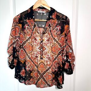Paisley Blouse in Black and Orange Petite Medium